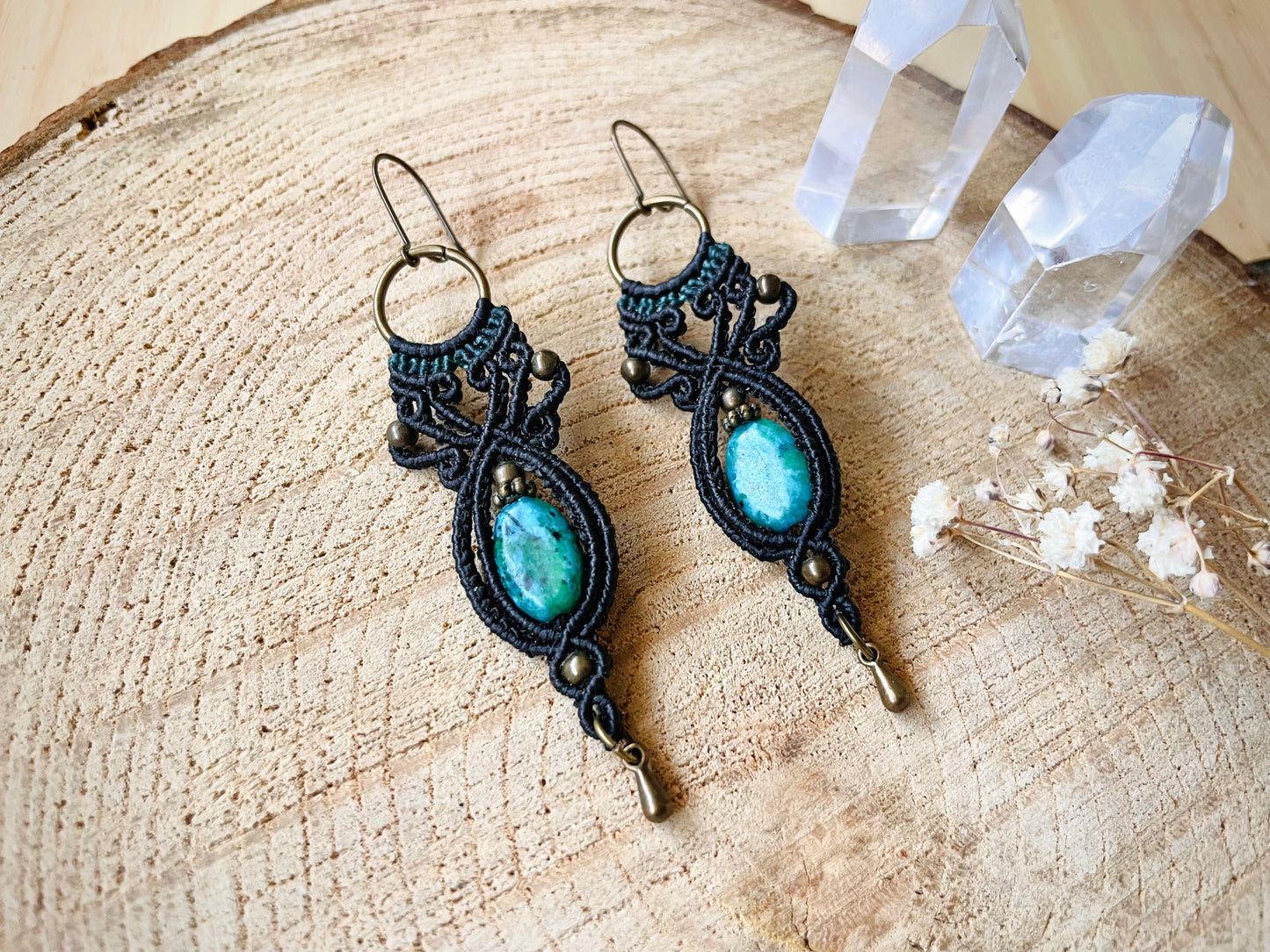 Pendientes negros con crisocola