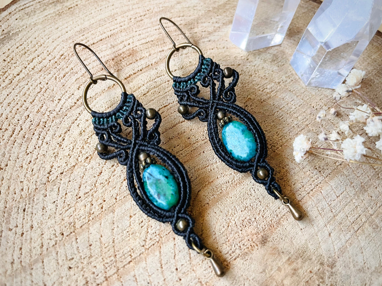 Pendientes negros con crisocola