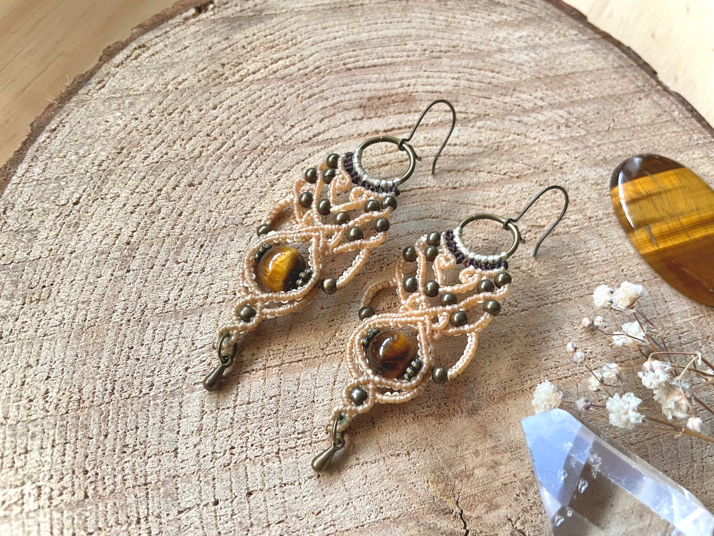 Pendientes Beige con Ojo de Tigre