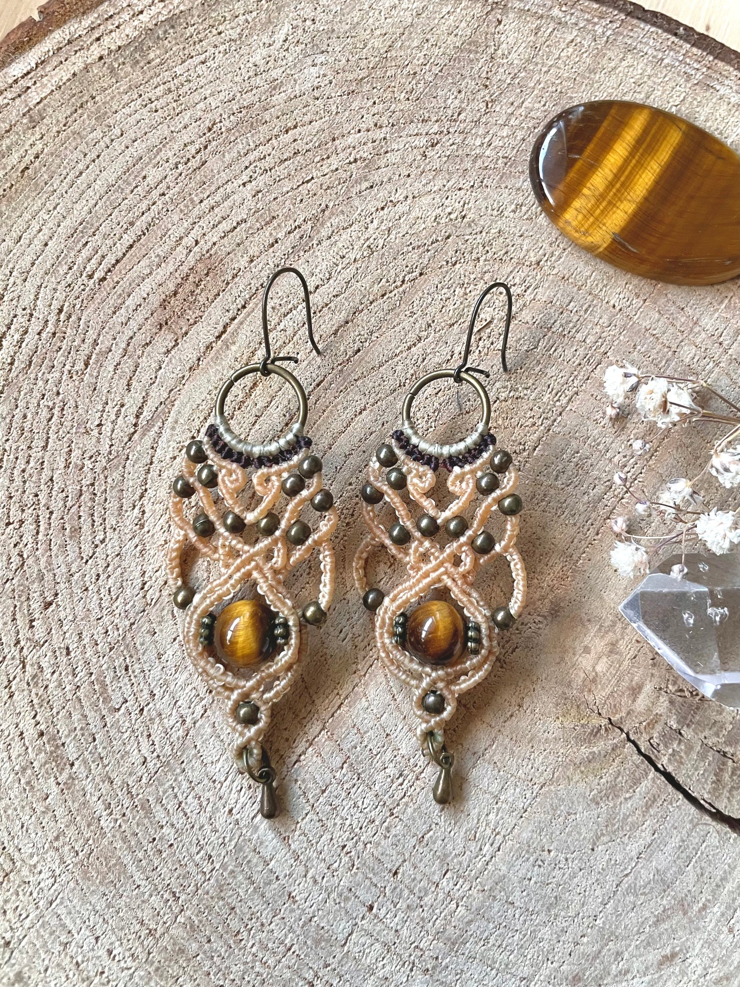 Pendientes Beige con Ojo de Tigre