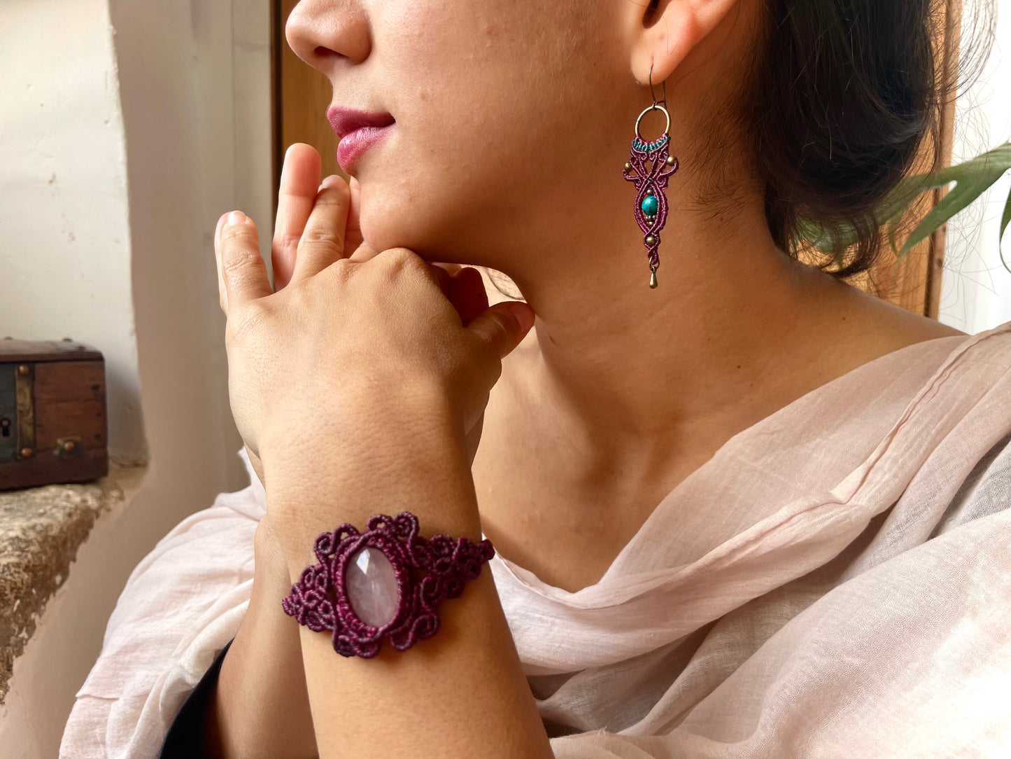 Pulsera con cuarzo rosa