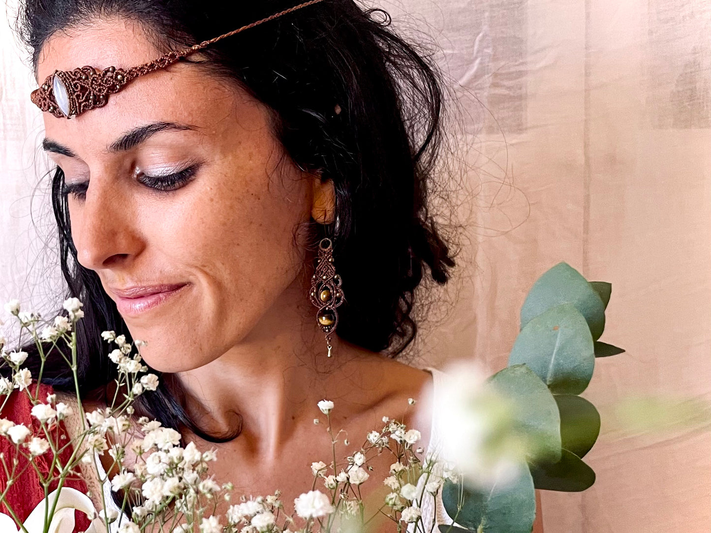 Pendientes color teja con ojo de tigre