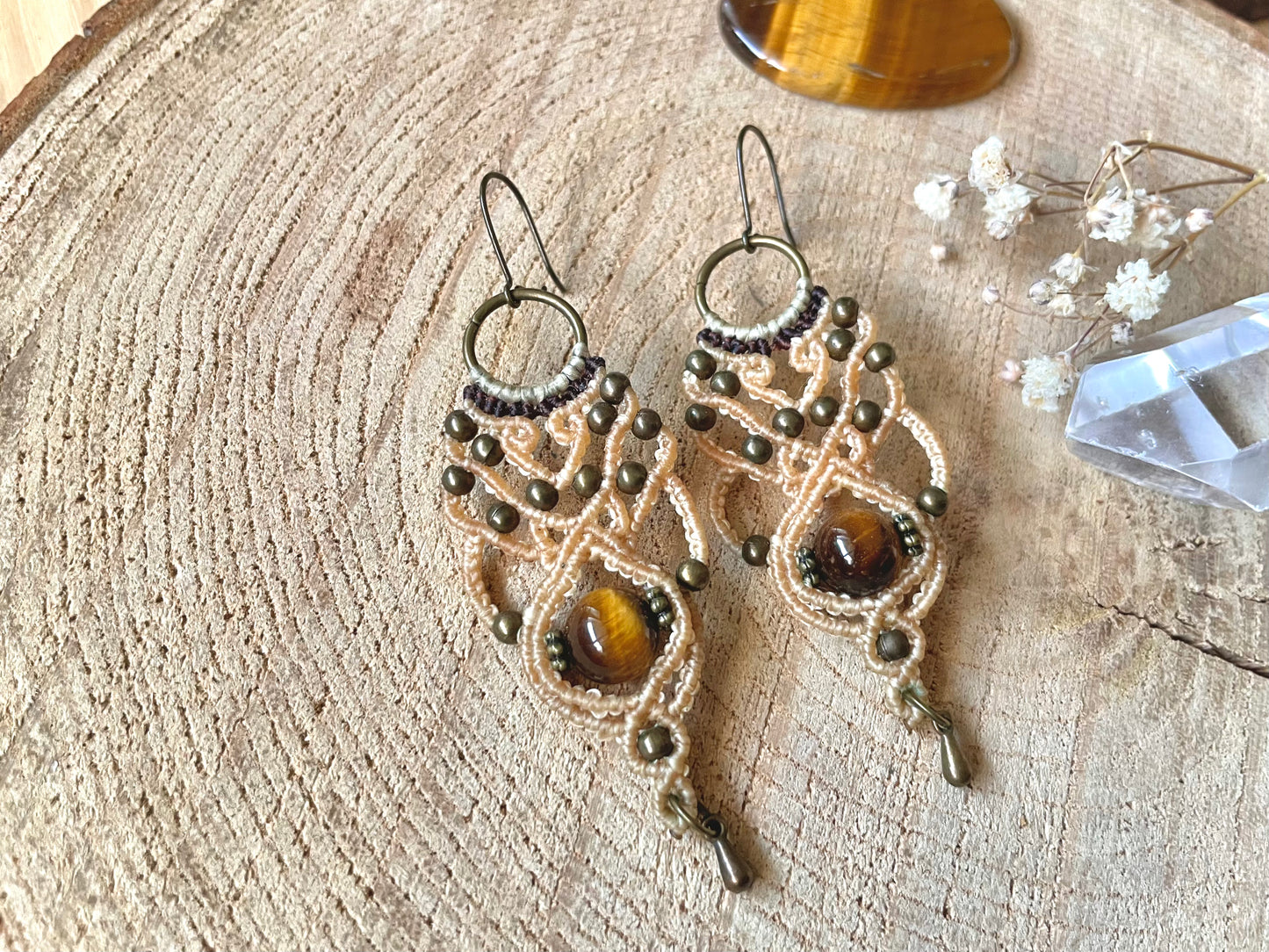 Pendientes Beige con Ojo de Tigre