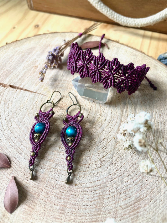 Pendientes púrpura con Ojo de tigre azul