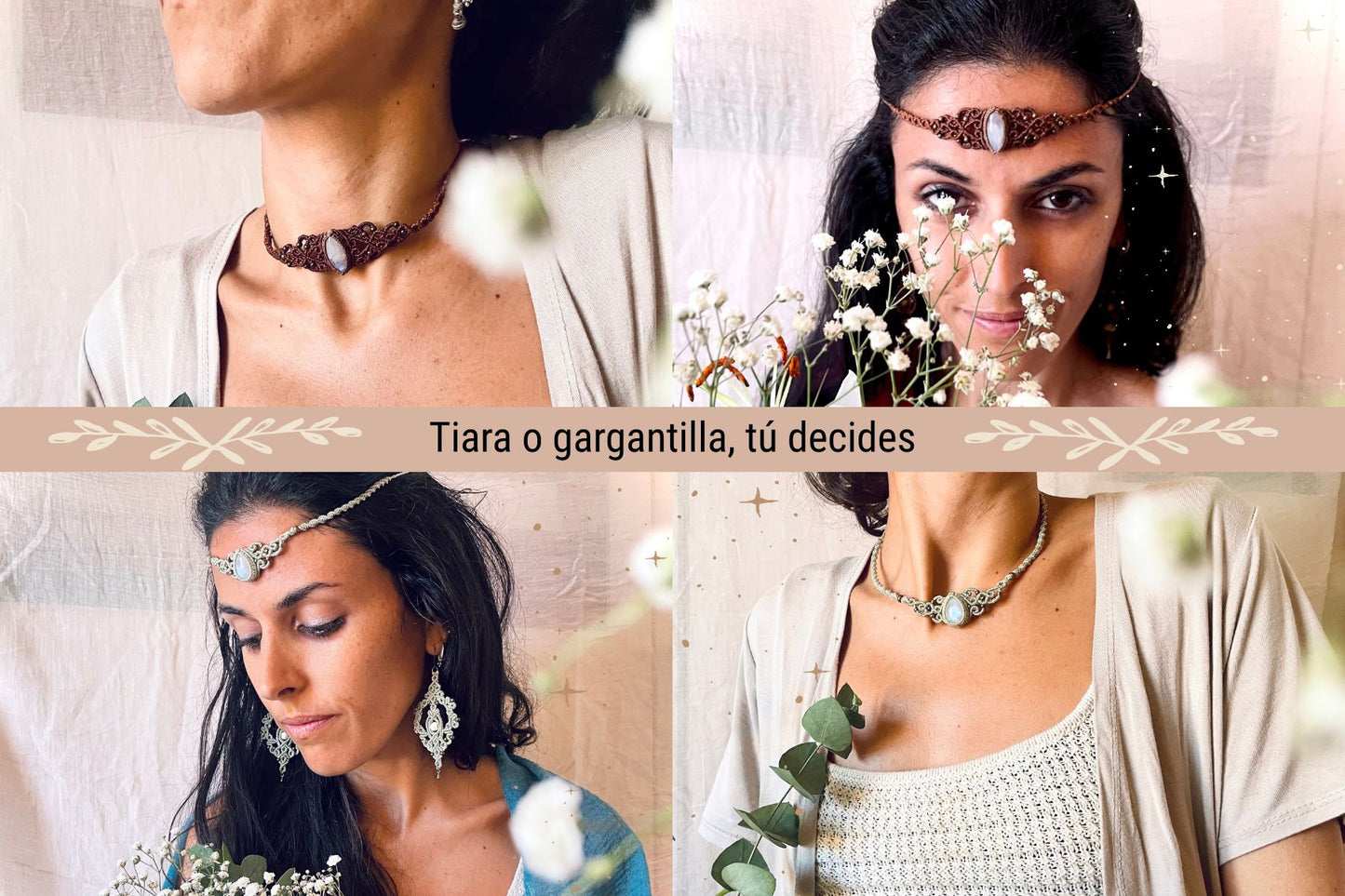 Gargantilla o Tiara azul con piedra de Luna